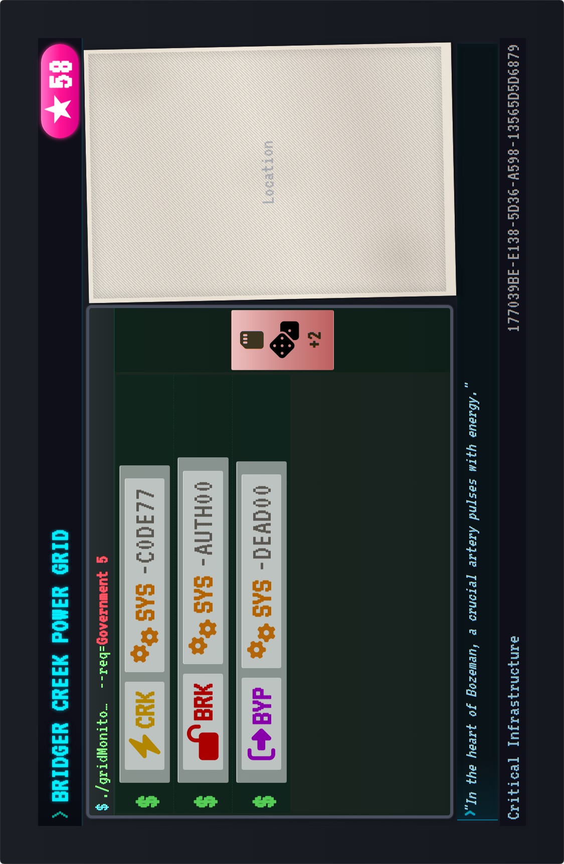 Location card front — Bridger Creek Power Grid.